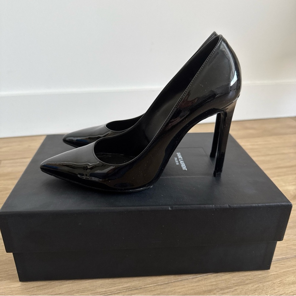 Saint Laurent Paris Skinny 105 Pump Black Patent US Size 38.5